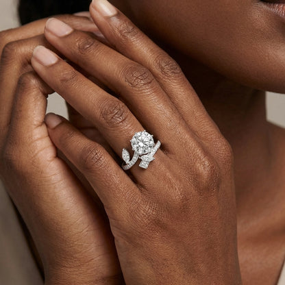Elegant S925 Silver Open Bypass Ring - Round & Marquise Simulated Diamond Engagement Ring