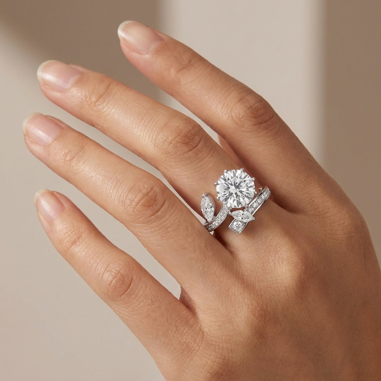 Elegant S925 Silver Open Bypass Ring - Round & Marquise Simulated Diamond Engagement Ring