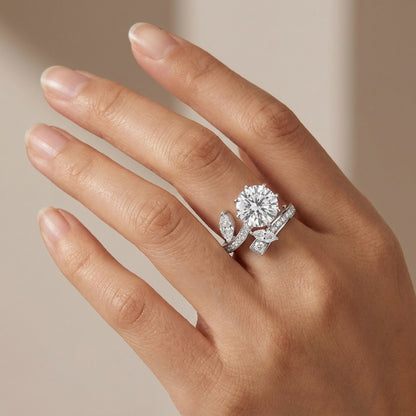 Elegant S925 Silver Open Bypass Ring - Round & Marquise Simulated Diamond Engagement Ring