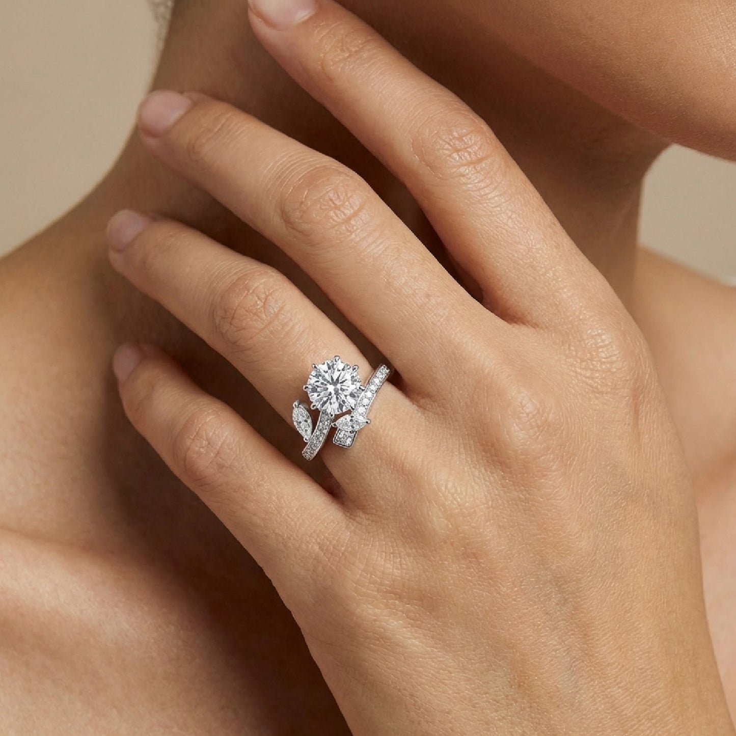 Elegant S925 Silver Open Bypass Ring - Round & Marquise Simulated Diamond Engagement Ring