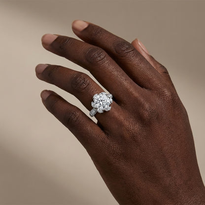 Radiant Blossom Round Cut Simulated Diamond Engagement Ring - S925 Sterling Silver with 18K White Gold Vermeil