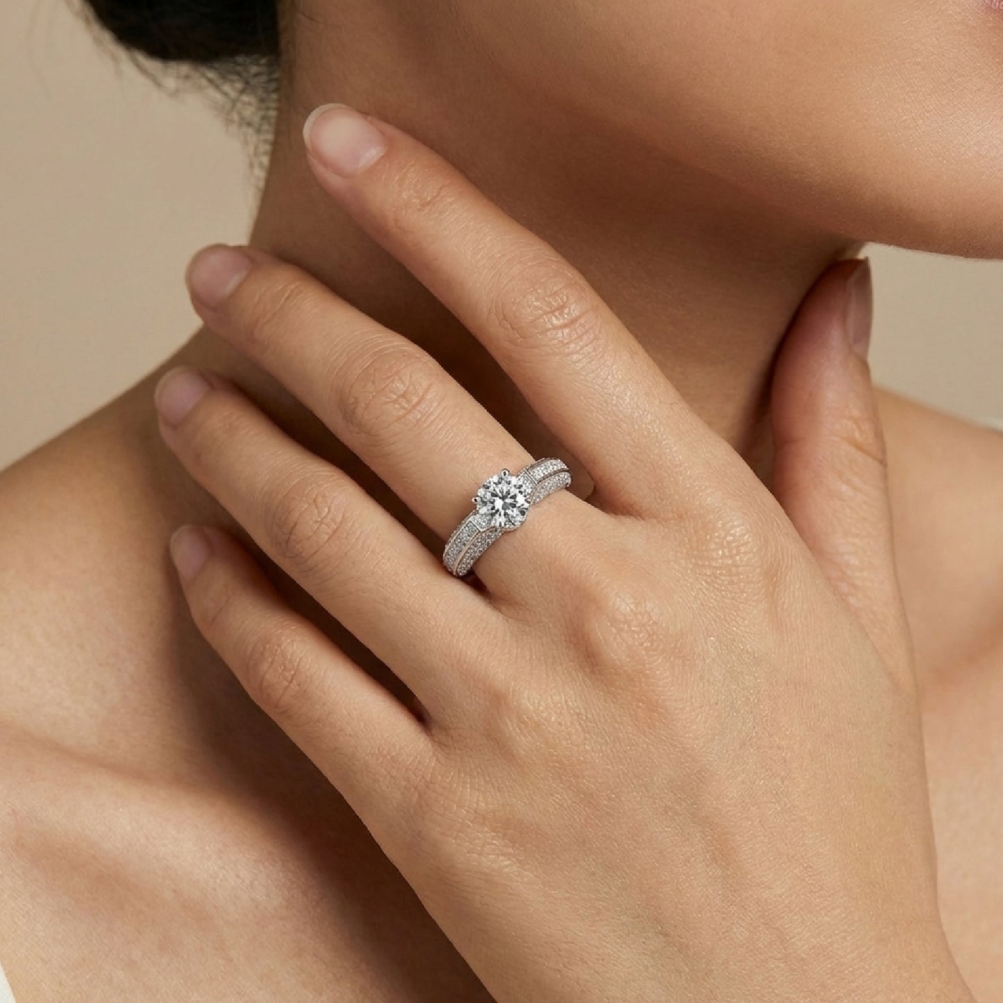 Radiant "C" Solitaire Ring – 2CT Simulated Diamond Pave Engagement Ring in S925 Sterling Silver