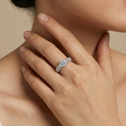 Radiant "C" Solitaire Ring – 2CT Simulated Diamond Pave Engagement Ring in S925 Sterling Silver