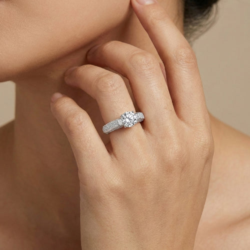Radiant "C" Solitaire Ring – 2CT Simulated Diamond Pave Engagement Ring in S925 Sterling Silver