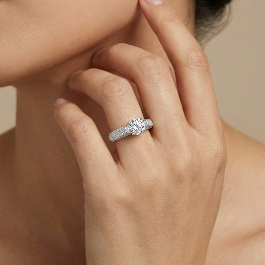 Radiant "C" Solitaire Ring – 2CT Simulated Diamond Pave Engagement Ring in S925 Sterling Silver