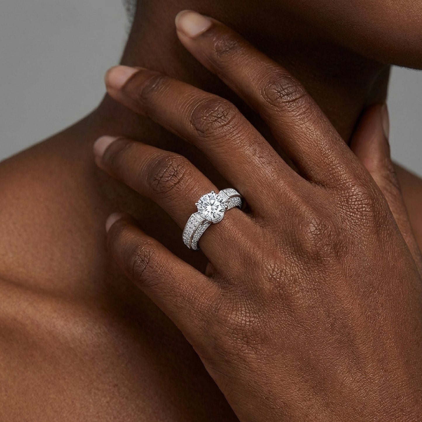 Radiant "C" Solitaire Ring – 2CT Simulated Diamond Pave Engagement Ring in S925 Sterling Silver