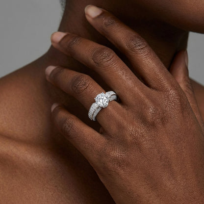 Radiant "C" Solitaire Ring – 2CT Simulated Diamond Pave Engagement Ring in S925 Sterling Silver