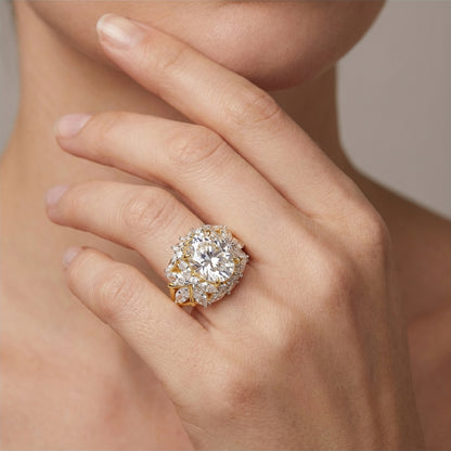 14K Plated Exquisite 12-Carat Oval Cut Simulated Diamond Ring – Floral Butterfly Halo in S925 Silver