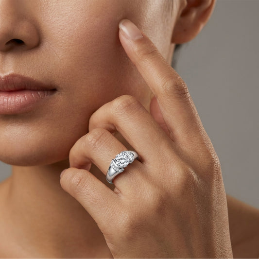 Modern Tension-Set Simulated Diamond Engagement Ring - Round Cut Floating Solitaire with Pavé Accents - Ideal Travel Ring or Anniversary Gift