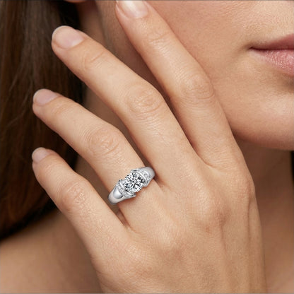 Modern Tension-Set Simulated Diamond Engagement Ring - Round Cut Floating Solitaire with Pavé Accents - Ideal Travel Ring or Anniversary Gift