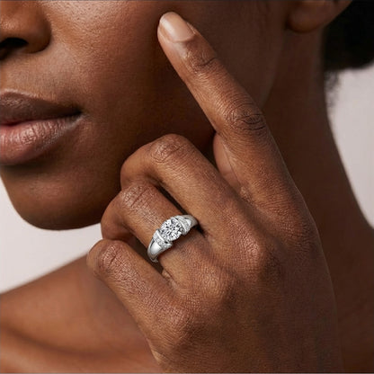 Modern Tension-Set Simulated Diamond Engagement Ring - Round Cut Floating Solitaire with Pavé Accents - Ideal Travel Ring or Anniversary Gift