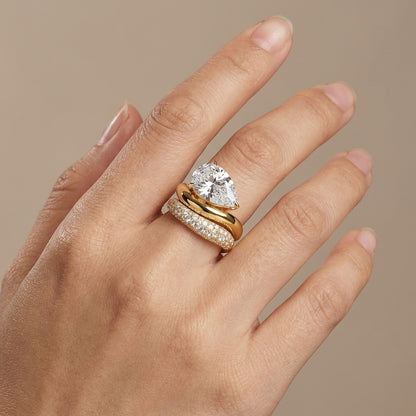 Pear Cut Simulated Diamond Engagement Ring Set for Women, 925 Sterling Silver 18K Gold Plated Wave Band Bridal Sets, Teardrop Pave Statement Ring