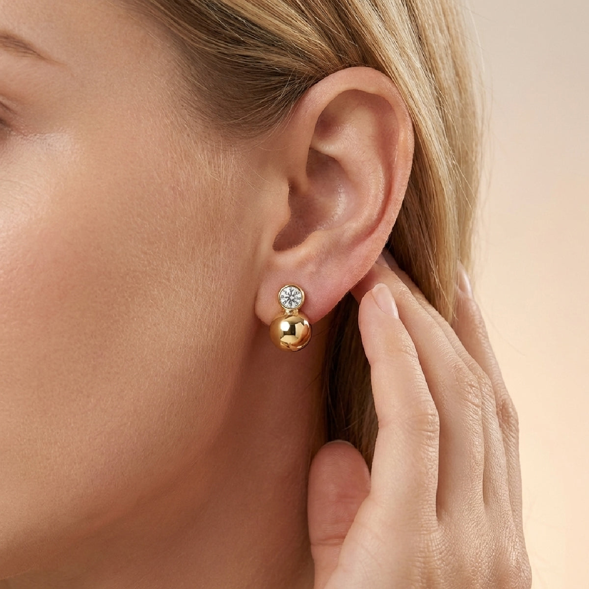 Moissanite Orb Stud Earrings in 18K Gold Plated S925 Sterling Silverd