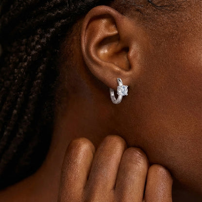 0.5ct Round Moissanite Huggie Hoop Earrings in S925 Sterling Silver - 4-Prong Dainty Solitaire Hoops for Women