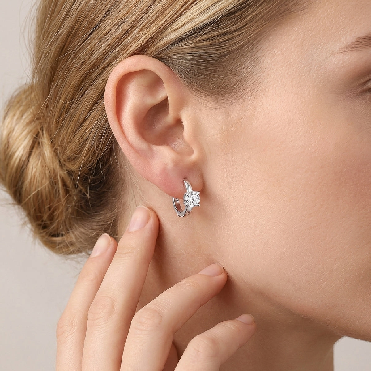 0.5ct Round Moissanite Huggie Hoop Earrings in S925 Sterling Silver - 4-Prong Dainty Solitaire Hoops for Women