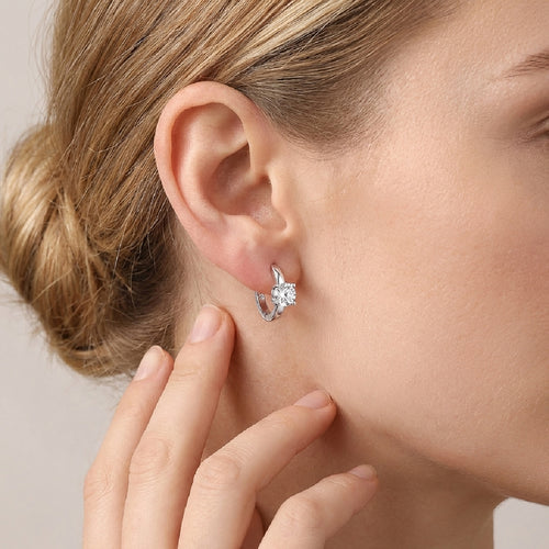 0.5ct Round Moissanite Huggie Hoop Earrings in S925 Sterling Silver - 4-Prong Dainty Solitaire Hoops for Women