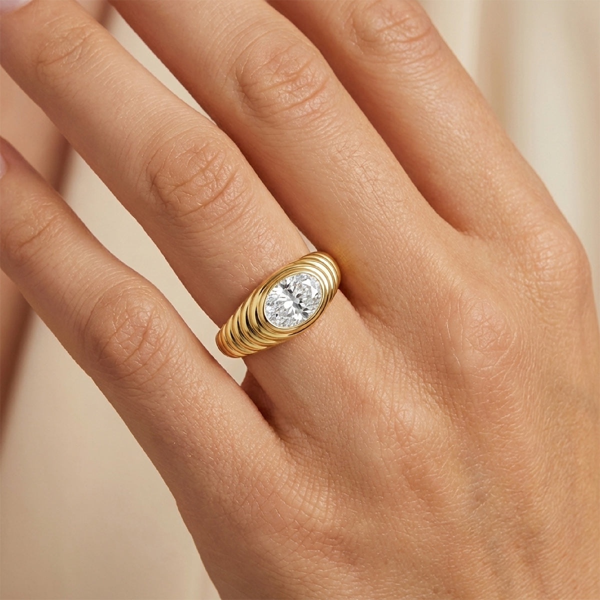 Vintage Italian Radiator Ring - 1.5CT Oval Moissanite Signet Ring, 18K Gold over Sterling Silver