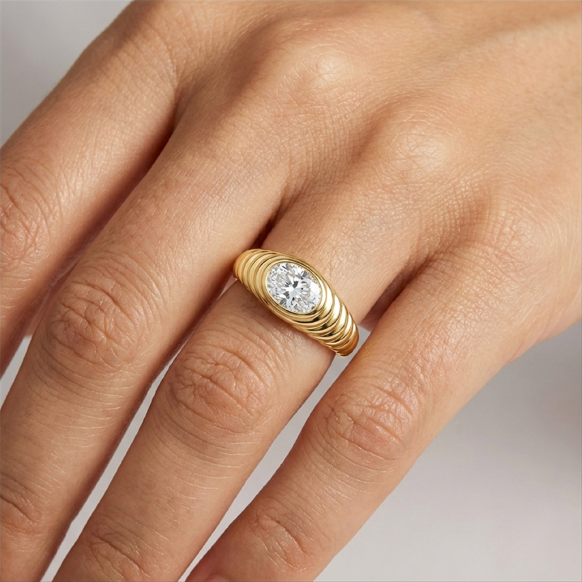 Vintage Italian Radiator Ring - 1.5CT Oval Moissanite Signet Ring, 18K Gold over Sterling Silver