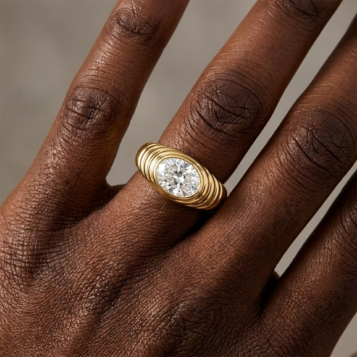 Vintage Italian Radiator Ring - 1.5CT Oval Moissanite Signet Ring, 18K Gold over Sterling Silver