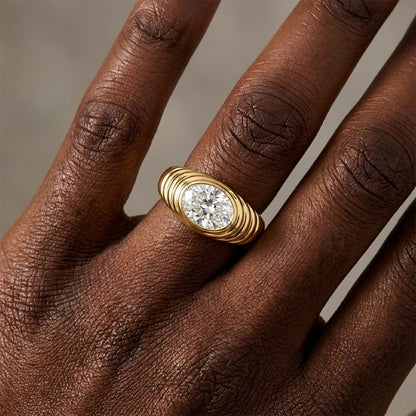 Vintage Italian Radiator Ring - 1.5CT Oval Moissanite Signet Ring, 18K Gold over Sterling Silver