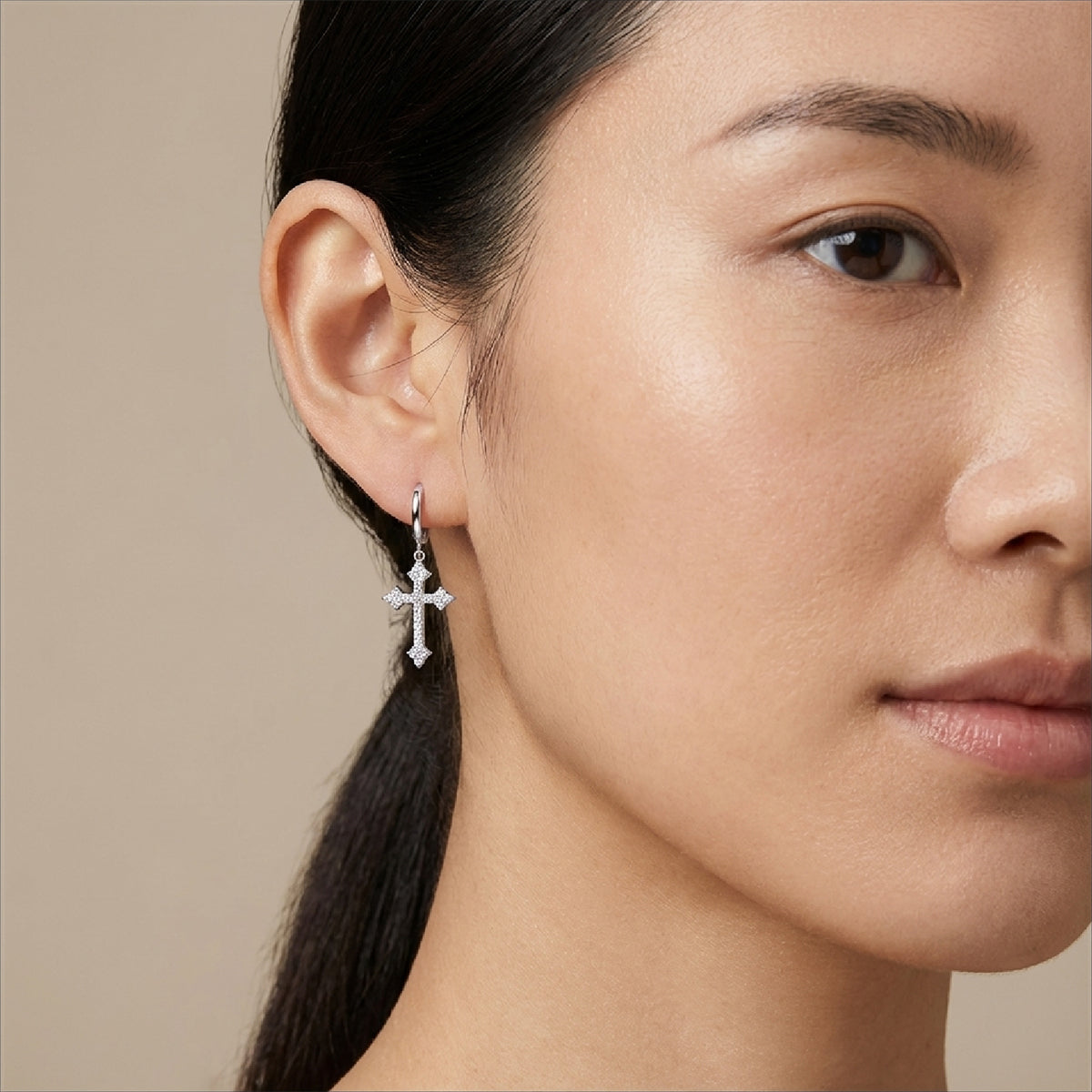 S925 Sterling Silver Moissanite Cross Dangle Hoop Earrings - VVS1 Lab Grown Diamond Alternative Cross Earrings for Women