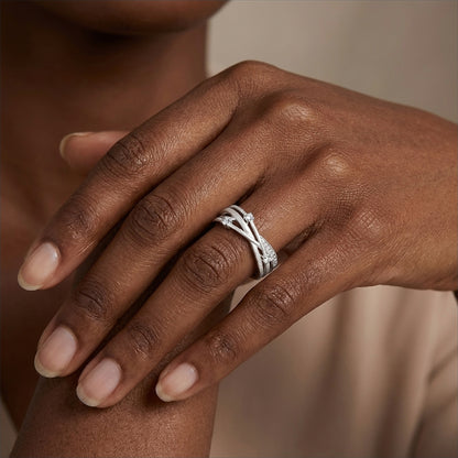 Handcrafted Moissanite Criss Cross Ring in S925 Sterling Silver - Brilliant Intertwined Multi-Layer Band for Women