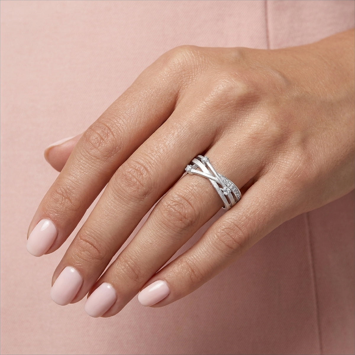Handcrafted Moissanite Criss Cross Ring in S925 Sterling Silver - Brilliant Intertwined Multi-Layer Band for Women