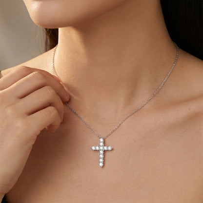 1.1ctw Round Cut Moissanite Cross Pendant Necklace in S925 Sterling Silver - Lab Created Diamond Simulant Classic Faith Jewelry for Women