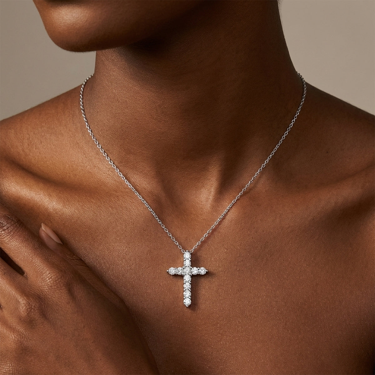 1.1ctw Round Cut Moissanite Cross Pendant Necklace in S925 Sterling Silver - Lab Created Diamond Simulant Classic Faith Jewelry for Women